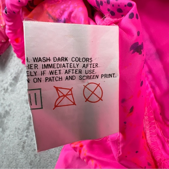 OP Ocean Pacific Hot Pink Splatter Snowboard Team Windbreaker Jacket Girl’s Med - Picture 10 of 12